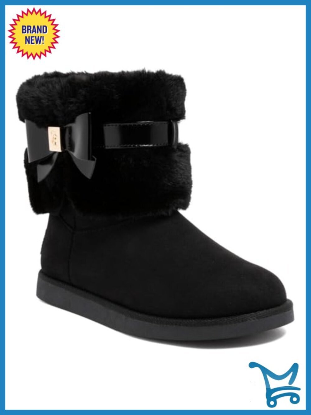 Faux Fur Lined Ankle Booties with Bow Accent, Cozy Slip On Winter Boots